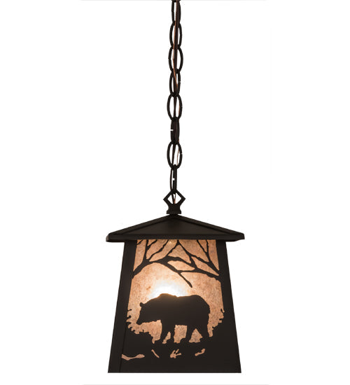 Meyda Lighting Bear at Dawn 10" Oil Rubbed Bronze Mini Pendant Light With Silver Mica Shade Glass