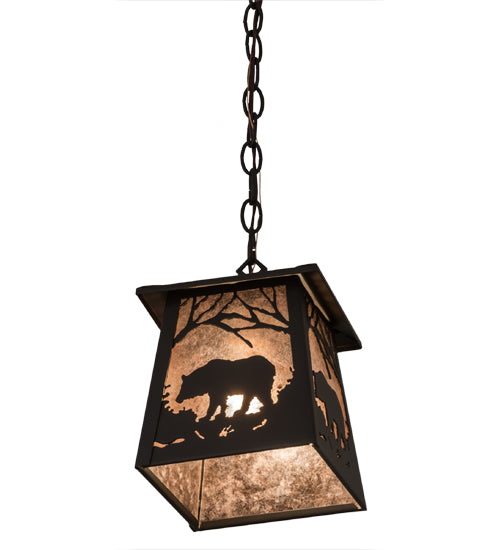 Meyda Lighting Bear at Dawn 10" Oil Rubbed Bronze Mini Pendant Light With Silver Mica Shade Glass