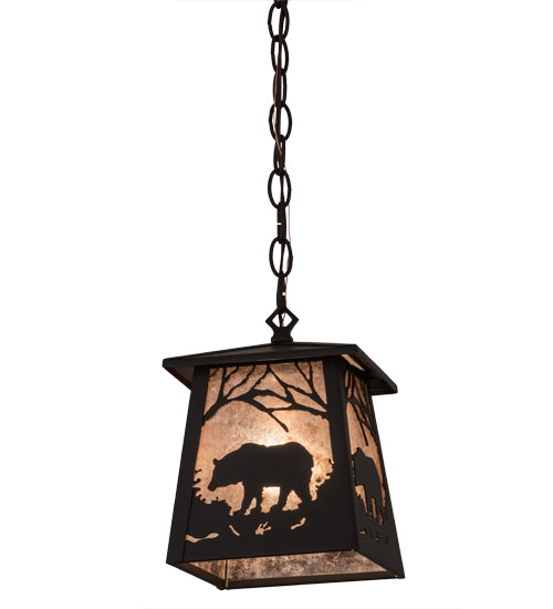 Meyda Lighting Bear at Dawn 10" Oil Rubbed Bronze Mini Pendant Light With Silver Mica Shade Glass