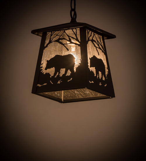 Meyda Lighting Bear at Dawn 10" Old Wrought Iron Mini Pendant Light With Clear Seeded Shade Glass