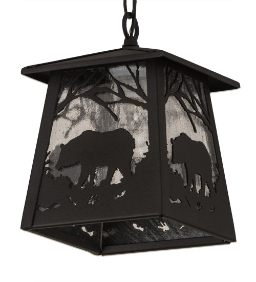 Meyda Lighting Bear at Dawn 10" Old Wrought Iron Mini Pendant Light With Clear Seeded Shade Glass