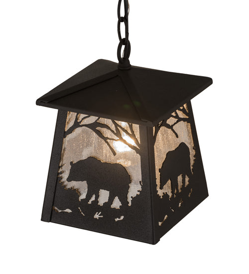 Meyda Lighting Bear at Dawn 10" Old Wrought Iron Mini Pendant Light With Clear Seeded Shade Glass