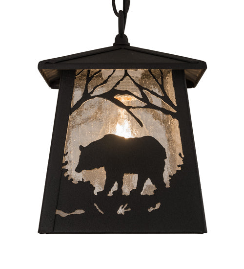Meyda Lighting Bear at Dawn 10" Old Wrought Iron Mini Pendant Light With Clear Seeded Shade Glass