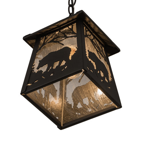 Meyda Lighting Bear at Dawn 10" Old Wrought Iron Mini Pendant Light With Clear Seeded Shade Glass