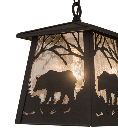 Meyda Lighting Bear at Dawn 10" Old Wrought Iron Mini Pendant Light With Clear Seeded Shade Glass