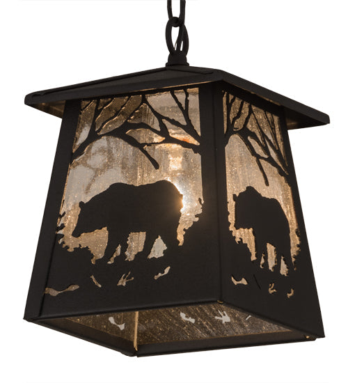 Meyda Lighting Bear at Dawn 10" Old Wrought Iron Mini Pendant Light With Clear Seeded Shade Glass