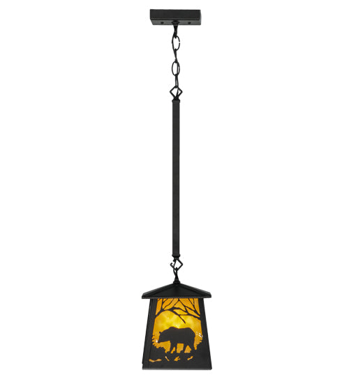 Meyda Lighting Bear at Dawn 10" Textured Black Mini Pendant Light With Beige Art Shade Glass