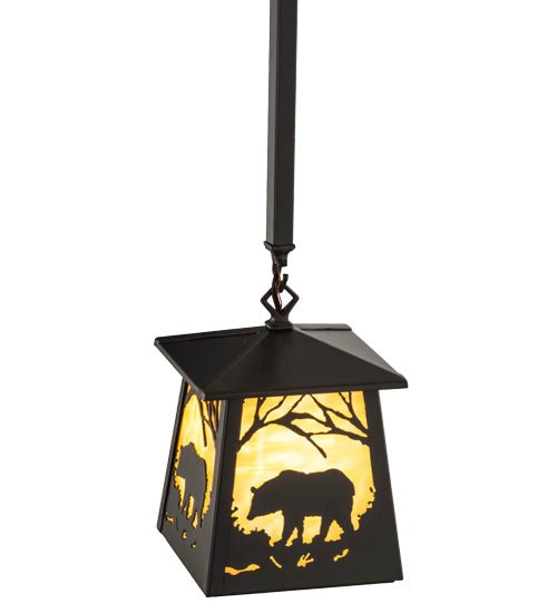 Meyda Lighting Bear at Dawn 10" Timeless Bronze Mini Pendant Light With Beige Art Shade Glass