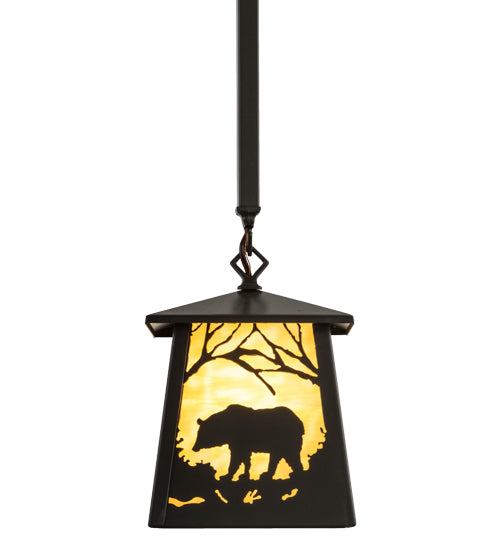 Meyda Lighting Bear at Dawn 10" Timeless Bronze Mini Pendant Light With Beige Art Shade Glass