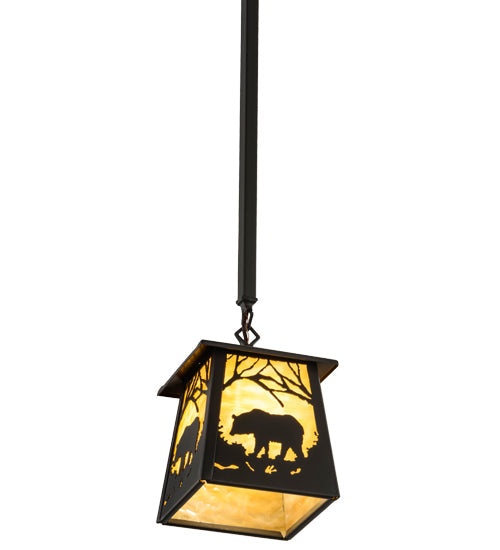Meyda Lighting Bear at Dawn 10" Timeless Bronze Mini Pendant Light With Beige Art Shade Glass
