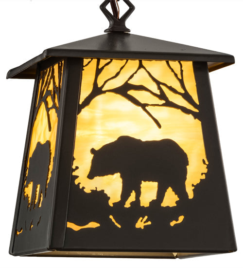 Meyda Lighting Bear at Dawn 10" Timeless Bronze Mini Pendant Light With Beige Art Shade Glass