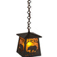 Meyda Lighting Bear at Dawn 10" Wrought Iron Mini Pendant Light With Amber Mica Shade Glass