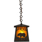 Meyda Lighting Bear at Dawn 10" Wrought Iron Mini Pendant Light With Amber Mica Shade Glass
