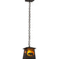 Meyda Lighting Bear at Dawn 10" Wrought Iron Mini Pendant Light With Amber Mica Shade Glass