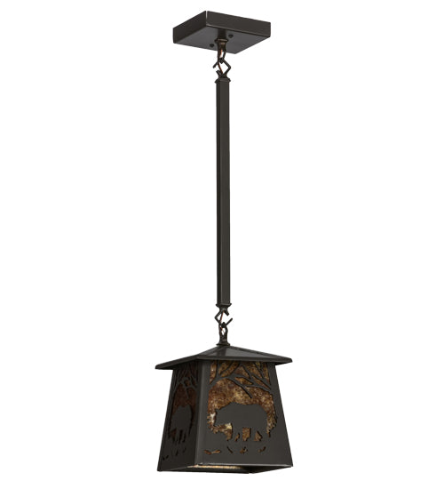 Meyda Lighting Bear at Dawn 11" Timeless Bronze Mini Pendant Light With Amber Mica Shade Glass