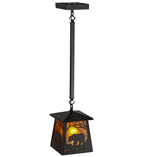 Meyda Lighting Bear at Dawn 11" Timeless Bronze Mini Pendant Light With Amber Mica Shade Glass