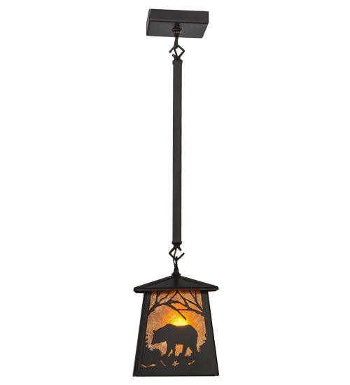 Meyda Lighting Bear at Dawn 11" Timeless Bronze Mini Pendant Light With Amber Mica Shade Glass