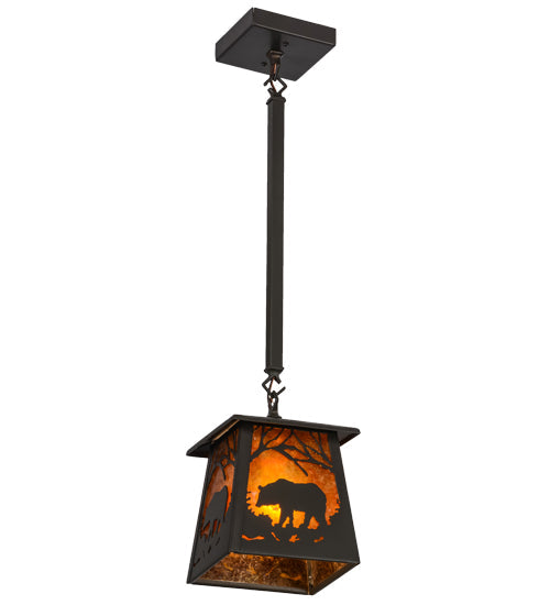 Meyda Lighting Bear at Dawn 11" Timeless Bronze Mini Pendant Light With Amber Mica Shade Glass