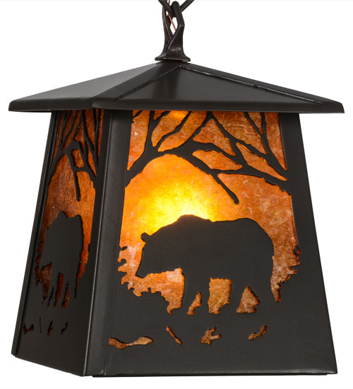 Meyda Lighting Bear at Dawn 11" Timeless Bronze Mini Pendant Light With Amber Mica Shade Glass