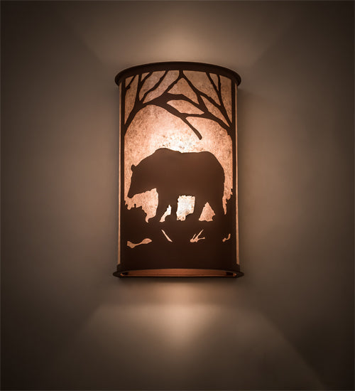 Meyda Lighting Bear at Dawn 13" 2-Light Rust Wall Sconce With Silver Mica Shade Glass