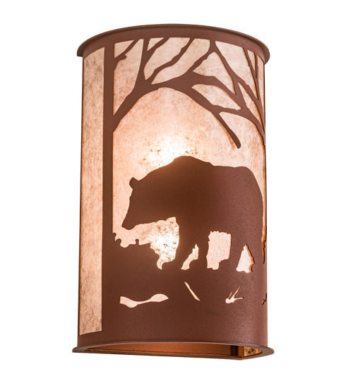 Meyda Lighting Bear at Dawn 13" 2-Light Rust Wall Sconce With Silver Mica Shade Glass
