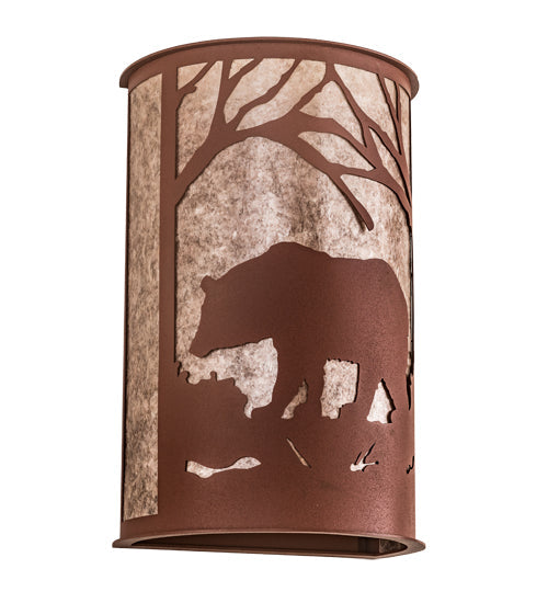Meyda Lighting Bear at Dawn 13" 2-Light Rust Wall Sconce With Silver Mica Shade Glass