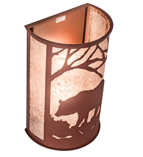 Meyda Lighting Bear at Dawn 13" 2-Light Rust Wall Sconce With Silver Mica Shade Glass