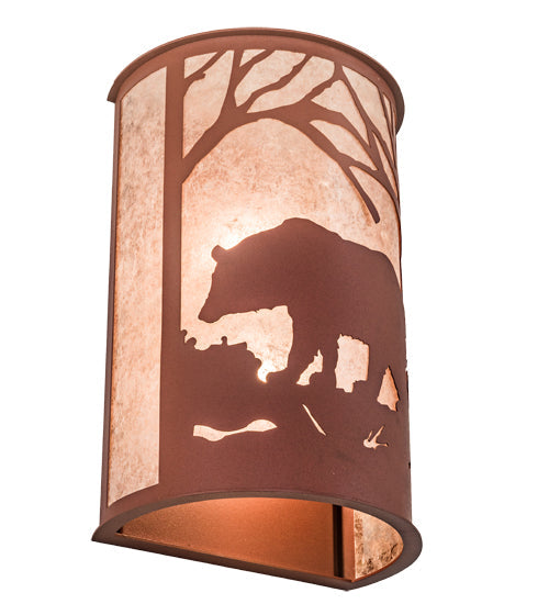 Meyda Lighting Bear at Dawn 13" 2-Light Rust Wall Sconce With Silver Mica Shade Glass