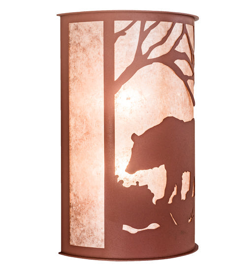 Meyda Lighting Bear at Dawn 13" 2-Light Rust Wall Sconce With Silver Mica Shade Glass