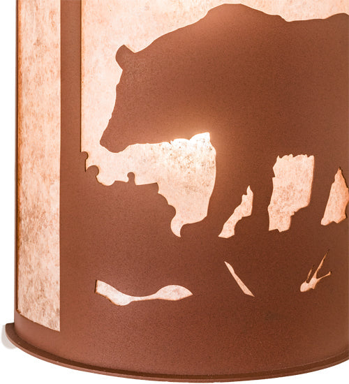 Meyda Lighting Bear at Dawn 13" 2-Light Rust Wall Sconce With Silver Mica Shade Glass
