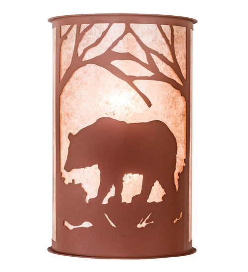 Meyda Lighting Bear at Dawn 13" 2-Light Rust Wall Sconce With Silver Mica Shade Glass