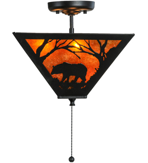 Meyda Lighting Bear at Dawn 16" 3-Light Textured Black Flush Mount Light With Amber Mica Shade Glass