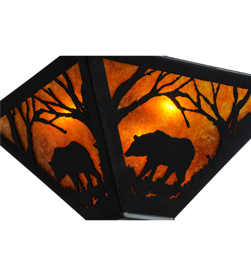 Meyda Lighting Bear at Dawn 16" 3-Light Textured Black Flush Mount Light With Amber Mica Shade Glass