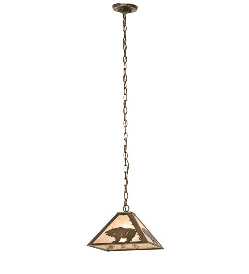 Meyda Lighting Bear at Dawn 16" Antique Copper Pendant Light With Silver Mica Shade Glass