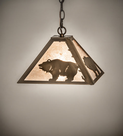 Meyda Lighting Bear at Dawn 16" Antique Copper Pendant Light With Silver Mica Shade Glass