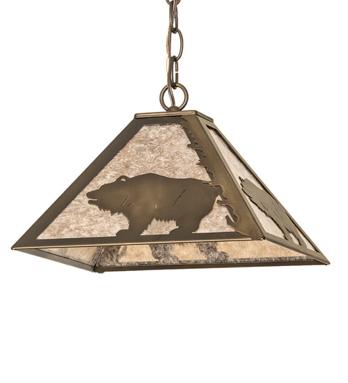 Meyda Lighting Bear at Dawn 16" Antique Copper Pendant Light With Silver Mica Shade Glass