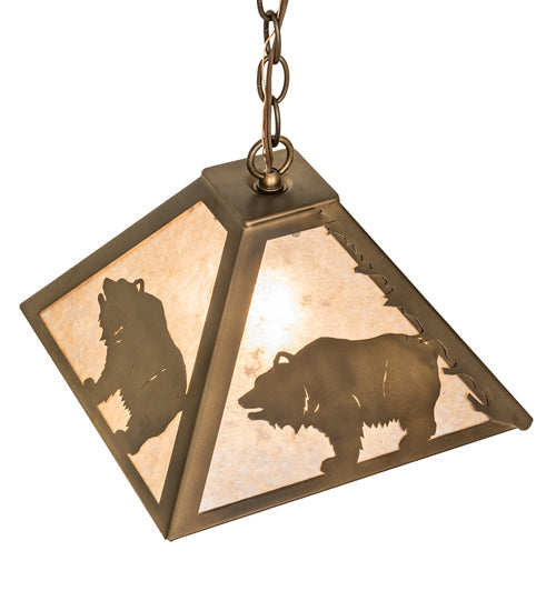 Meyda Lighting Bear at Dawn 16" Antique Copper Pendant Light With Silver Mica Shade Glass