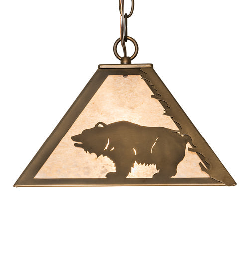 Meyda Lighting Bear at Dawn 16" Antique Copper Pendant Light With Silver Mica Shade Glass