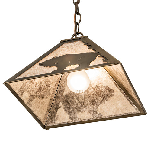 Meyda Lighting Bear at Dawn 16" Antique Copper Pendant Light With Silver Mica Shade Glass