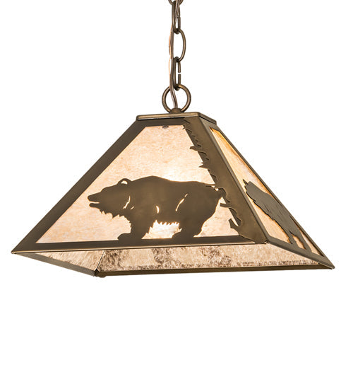 Meyda Lighting Bear at Dawn 16" Antique Copper Pendant Light With Silver Mica Shade Glass