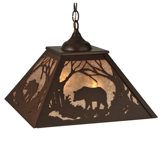 Meyda Lighting Bear at Dawn 16"Sq 2-Light Cafe Noir Pendant Light With Silver Mica Shade Glass