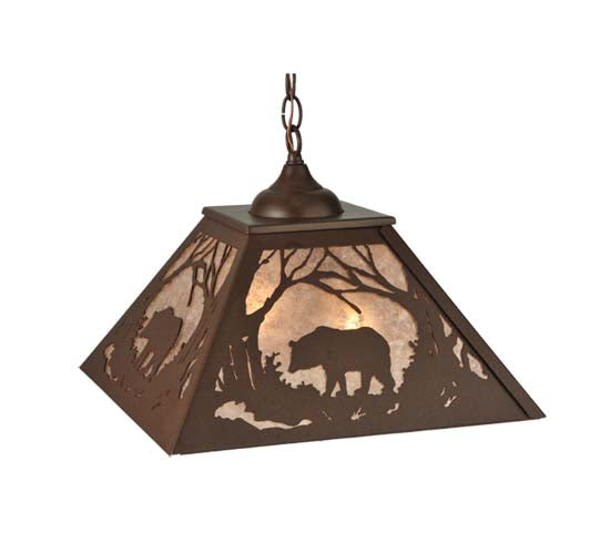 Meyda Lighting Bear at Dawn 16"Sq 2-Light Cafe Noir Pendant Light With Silver Mica Shade Glass