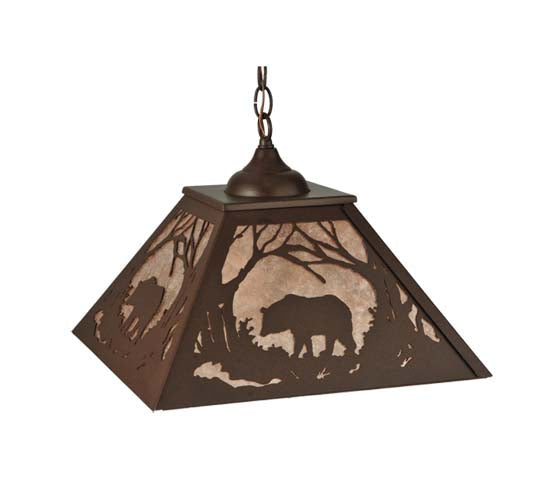 Meyda Lighting Bear at Dawn 16"Sq 2-Light Cafe Noir Pendant Light With Silver Mica Shade Glass