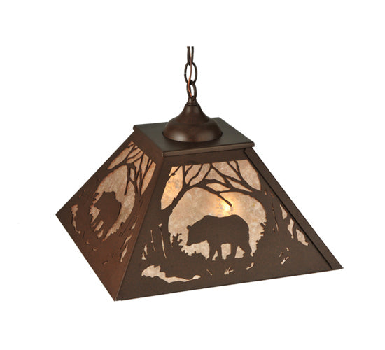 Meyda Lighting Bear at Dawn 16"Sq 2-Light Cafe Noir Pendant Light With Silver Mica Shade Glass