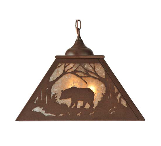 Meyda Lighting Bear at Dawn 16"Sq 2-Light Cafe Noir Pendant Light With Silver Mica Shade Glass