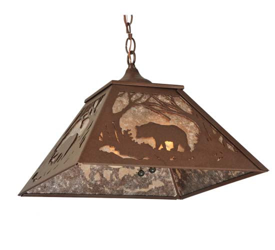 Meyda Lighting Bear at Dawn 16"Sq 2-Light Cafe Noir Pendant Light With Silver Mica Shade Glass