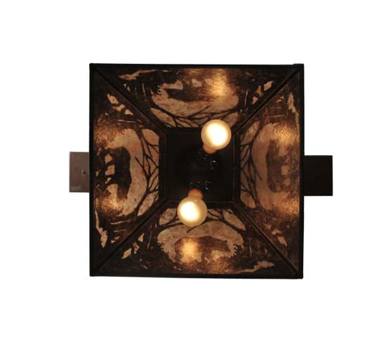 Meyda Lighting Bear at Dawn 16"Sq 2-Light Cafe Noir Pendant Light With Silver Mica Shade Glass