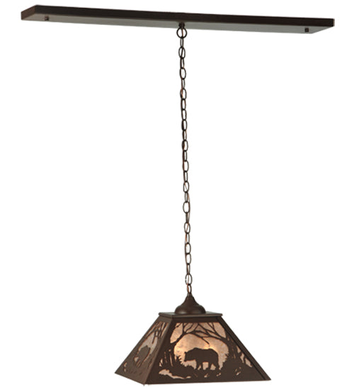 Meyda Lighting Bear at Dawn 16"Sq 2-Light Cafe Noir Pendant Light With Silver Mica Shade Glass