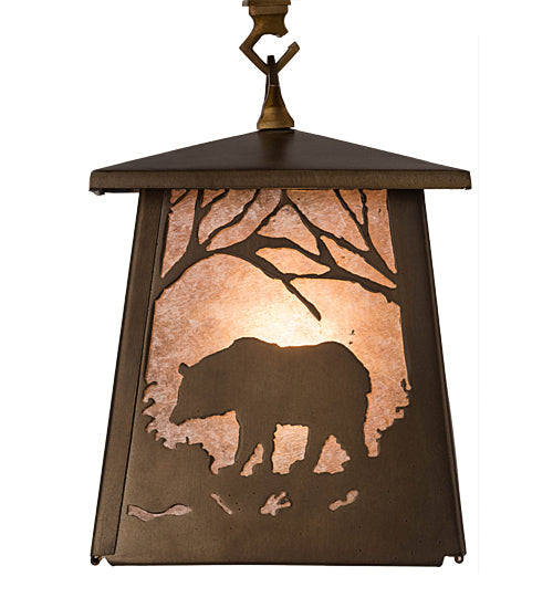 Meyda Lighting Bear at Dawn 182073 10" Antique Copper Mini Pendant Light With Silver Mica Shade Glass