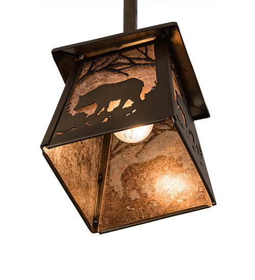Meyda Lighting Bear at Dawn 182073 10" Antique Copper Mini Pendant Light With Silver Mica Shade Glass